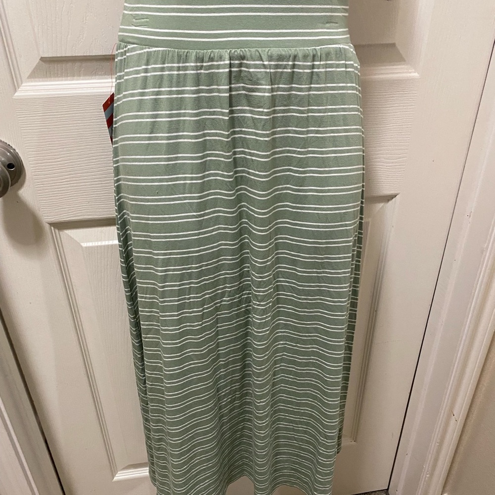 Girls Cat & Jack Army Green White Striped Ankle Length Skirt Size L10/12 NWT